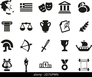 Greece Country & Culture Icons Black & White Set Big Stock Vector