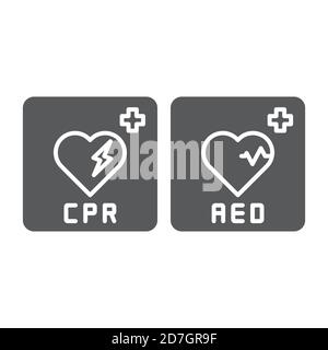 AED Emergency defibrillator, AED AID CPR, vector icon symbol isolated on white background Stock Vector
