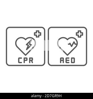 AED Emergency defibrillator, AED AID CPR, vector icon symbol isolated on white background Stock Vector