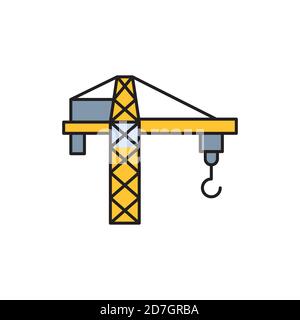 Tower crane vector icon symbol construction tools isolated on white background Stock Vector