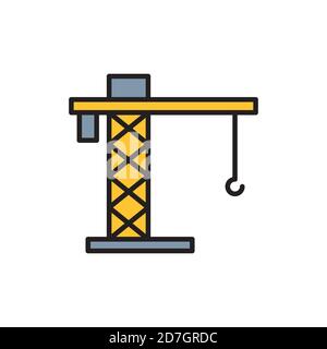 Tower crane vector icon symbol construction tools isolated on white background Stock Vector