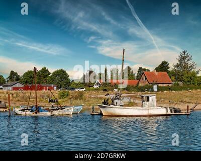 Small Norsminde harbor with local fishing vessels, Denmark Stock Photo