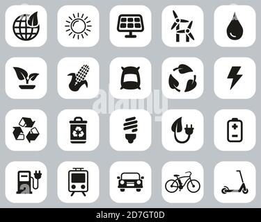 Green Energy Icons Black & White Flat Design Set Big Stock Vector