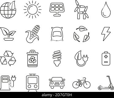 Green Energy Icons Black & White Thin Line Set Big Stock Vector