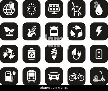Green Energy Icons White On Black Flat Design Set Big Stock Vector