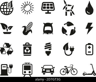 Green Energy Icons Black & White Set Big Stock Vector