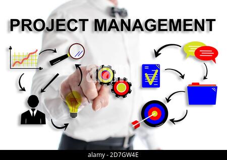 Project management concept shown by a man in background Stock Photo