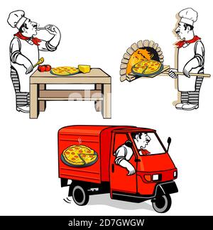 Pizza Chef - Pizza Delivery, Vector Illustration Stock Vector