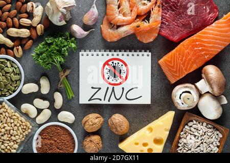 A diet rich in zinc and resistance to viruses. Natural sources of zinc in food Stock Photo