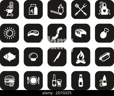 Grill Or Barbecue Icons White On Black Flat Design Set Big Stock Vector