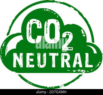 CO2 carbon neutral emission grunge stamp vector icons. Ecology, nature friendly, climate change, green fuel and earth protect concept. Stock Vector