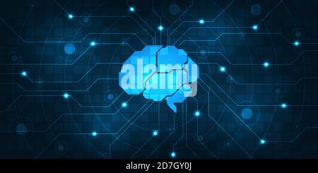 The center of a digital system controlled by a brain. Stock Vector