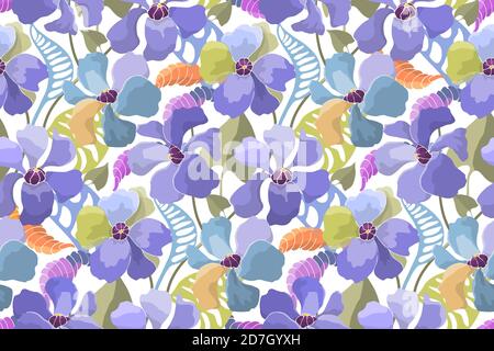 Vector floral seamless pattern. Abstract colorful flowers on a white.  Stock Vector