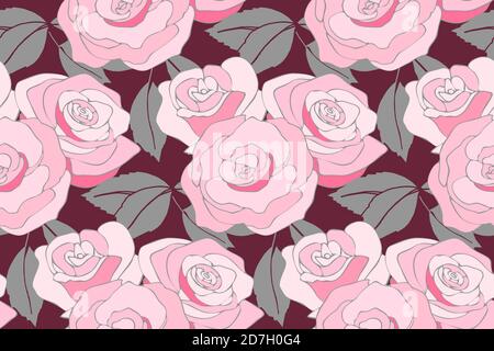 Art floral vector seamless pattern with roses. Pink and white roses in bouquets. Stock Vector