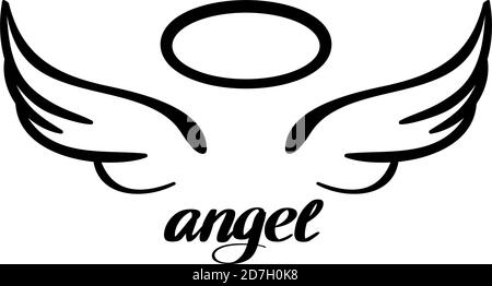 Angel wings and halo, icon sketch , religious calligraphic text symbol of Christianity hand drawn vector illustration sketch Stock Vector