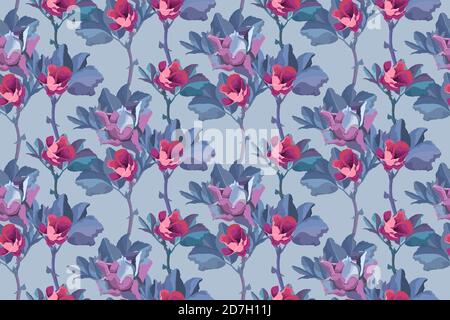 Vector floral seamless pattern. Flowers background. Small pink buds of roses. Stock Vector