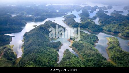 Ta Dung Lake viewed from above, there are many small islands here, the view is like in heaven. This is a hydroelectric reservoir in Dak Nong province, Stock Photo