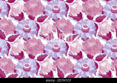 Vector floral seamless pattern. Maroon, violet, purple, burgundy garden flowers. Stock Vector