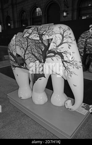 The «Elephant Parade Swiss Tour 2020» has been initiated by Claudia & Franco Knie from the Swiss National Circus and shown in London, Amsterdam, Calai Stock Photo