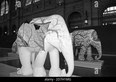 The «Elephant Parade Swiss Tour 2020» has been initiated by Claudia & Franco Knie from the Swiss National Circus and shown in London, Amsterdam, Calai Stock Photo