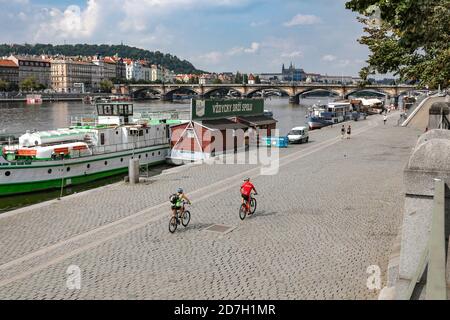Cycling along the Vltava river in Prague, Czech RepublicPrague, Czech Republic Stock Photo