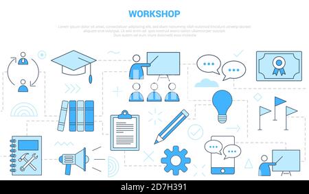 workshop concept with icon line style set template banner with modern blue color Stock Vector