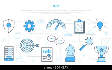 kpi key performance indicator concept with icon line style set template banner with modern blue color Stock Vector