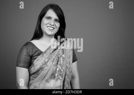 Mature Indian woman wearing Sari Indian traditional clothes Stock Photo
