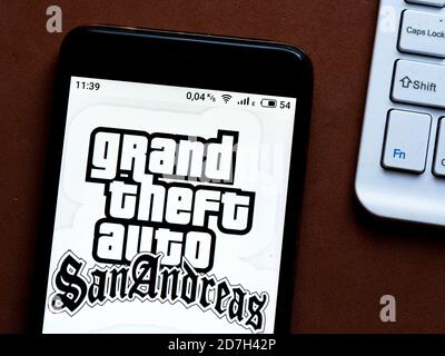 In this photo illustration, a Rockstar Games Inc logo of a video game  publisher is seen on a smartphone and a computer screen. (Photo by Pavlo  Gonchar / SOPA Images/Sipa USA Stock