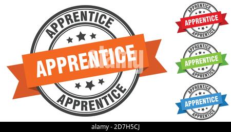 apprentice stamp. round band sign set. ribbon label Stock Vector
