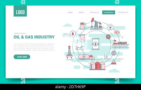 oil industry concept with circle icon for website template or landing page banner homepage Stock Vector