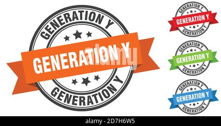 generation y stamp. round band sign set. ribbon label Stock Vector