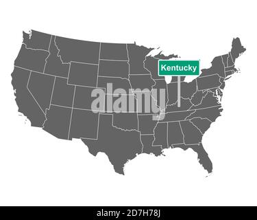 Kentucky state limit sign and map of USA Stock Photo