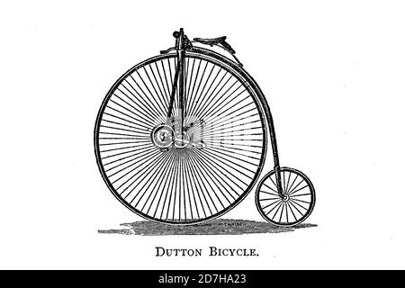 Dutton Bicycle a high wheel bicycle with a gearing mechanism on the front wheel From Wheels and Wheeling; An indispensable handbook for cyclists, with Stock Photo