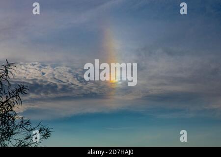 cirrus clouds with halo , Germany, Bavaria Stock Photo