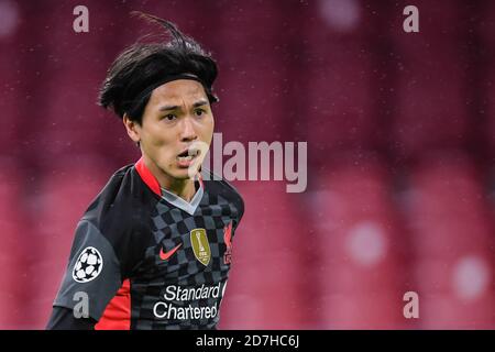 AMSTERDAM, NETHERLANDS - OCTOBER 21: Takumi Minamino of Liverpool FC during the UEFA Champions League match between Ajax and Liverpool at the Johan Cruijff Arena on October 21, 2020 in Amsterdam, Netherlands (Photo by Gerrit van Keulen/Orange Pictures) Stock Photo