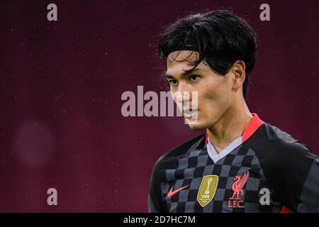 AMSTERDAM, NETHERLANDS - OCTOBER 21: Takumi Minamino of Liverpool FC during the UEFA Champions League match between Ajax and Liverpool at the Johan Cruijff Arena on October 21, 2020 in Amsterdam, Netherlands (Photo by Gerrit van Keulen/Orange Pictures) Stock Photo