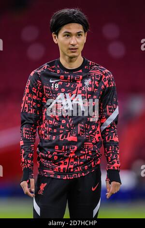 AMSTERDAM, NETHERLANDS - OCTOBER 21: Takumi Minamino of Liverpool FC before the UEFA Champions League match between Ajax and Liverpool at the Johan Cruijff Arena on October 21, 2020 in Amsterdam, Netherlands (Photo by Gerrit van Keulen/Orange Pictures) Stock Photo