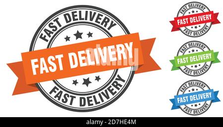 fast delivery stamp. round band sign set. ribbon label Stock Vector