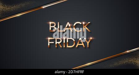 Black friday sale poster halftone background. Premium offer with discounts advert. Gold font, dots pattern. Special offer vector illustration. Modern Stock Vector