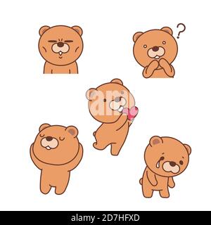 Set with funny bear icon, cartoon style illustration 002 Stock Vector