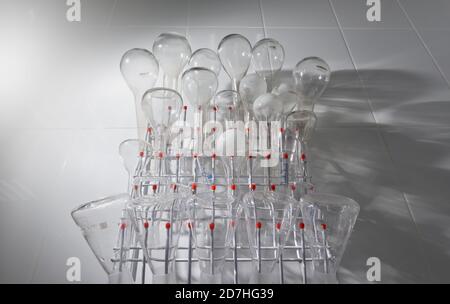 Empty flasks for chemical analyzes in the laboratory Stock Photo