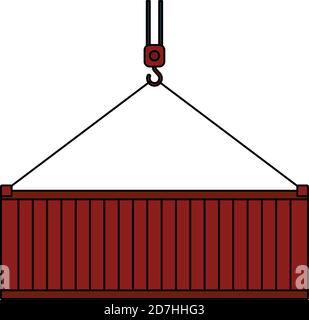 Crane Hook Lifting Container. Editable Outline With Color Fill Design. Vector Illustration. Stock Vector