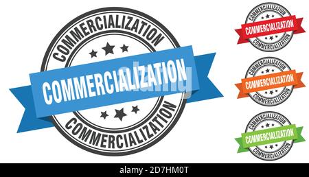 commercialization stamp. round band sign set. ribbon label Stock Vector