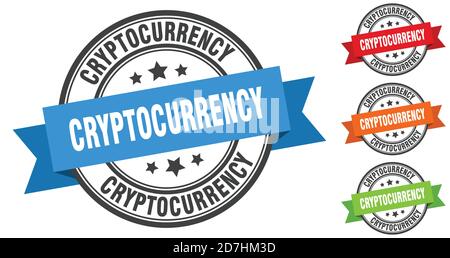 cryptocurrency stamp. round band sign set. ribbon label Stock Vector
