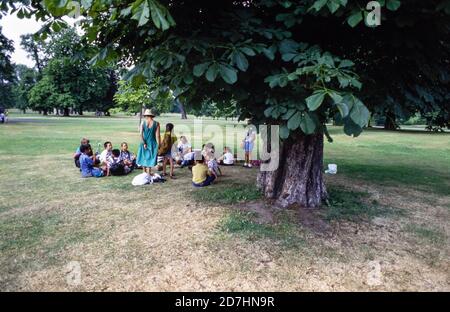 Primary school groups attend a music and arts event at the Serpentine Gallery in London’s Hyde Park. 26 June 1992. Photo: Neil Turner Stock Photo