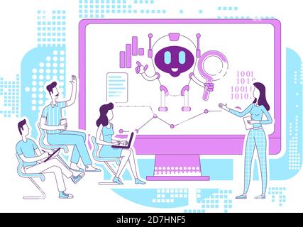 Business analytics bot thin line concept vector illustration Stock Vector