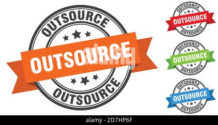 outsource stamp. round band sign set. ribbon label Stock Vector