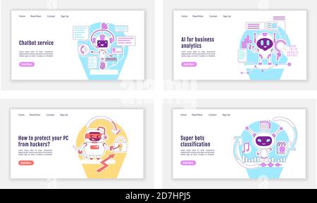 Bad and good bots landing page flat silhouette vector templates set Stock Vector