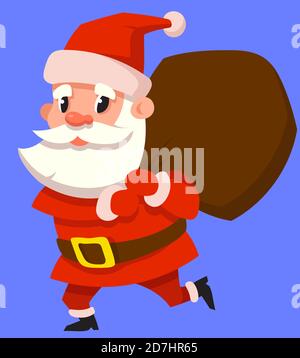 Santa Claus carrying bag of gifts. Christmas character in cartoon style. Stock Vector